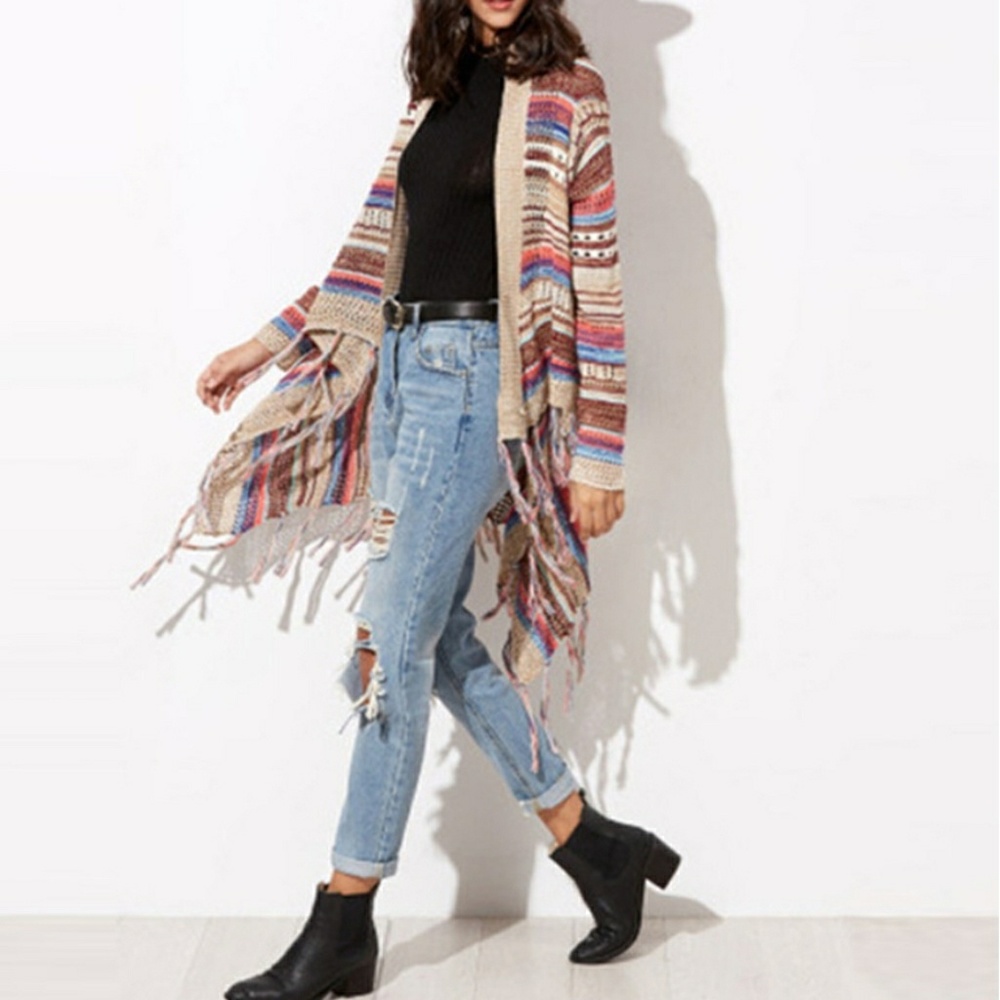 HP||🌟Chic Fringe Knit Cardigan Sweater Duster