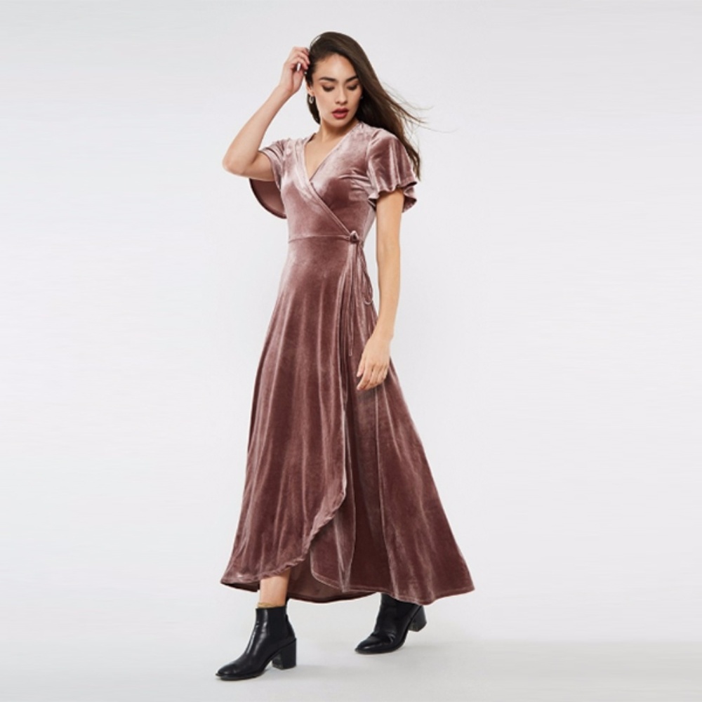 ✨JUST IN✨ Velvet maxi real wrap dress - Mauve - Picture 4 of 7