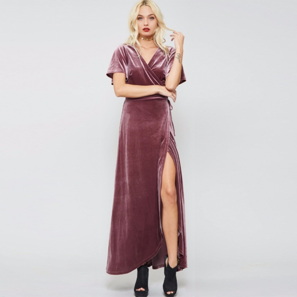✨JUST IN✨ Velvet maxi real wrap dress - Mauve