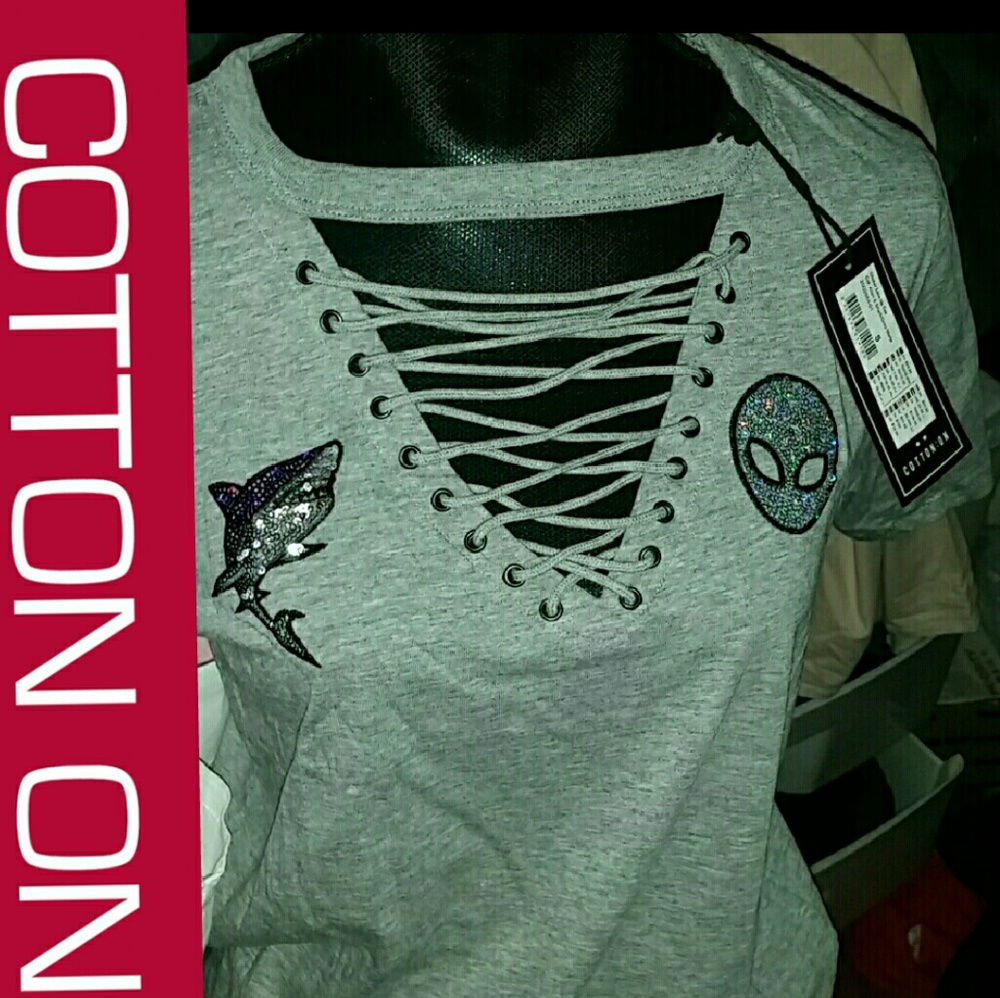 🎁NWT👽 CottonOn 🌈 SPARKLY sequin Shark alien mockneck strappy tie