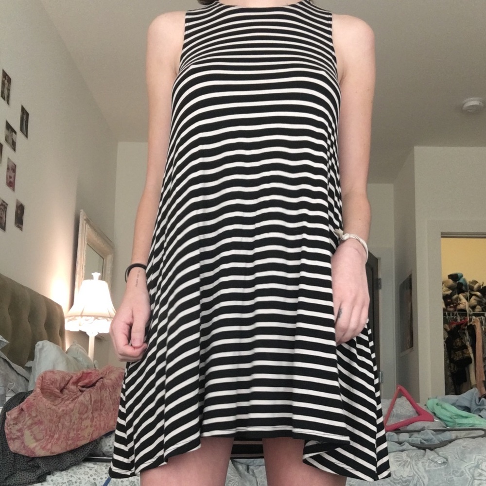 Beige and black striped dress