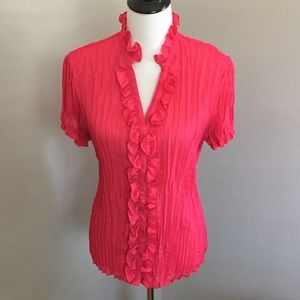 Pleated short sleeve button up