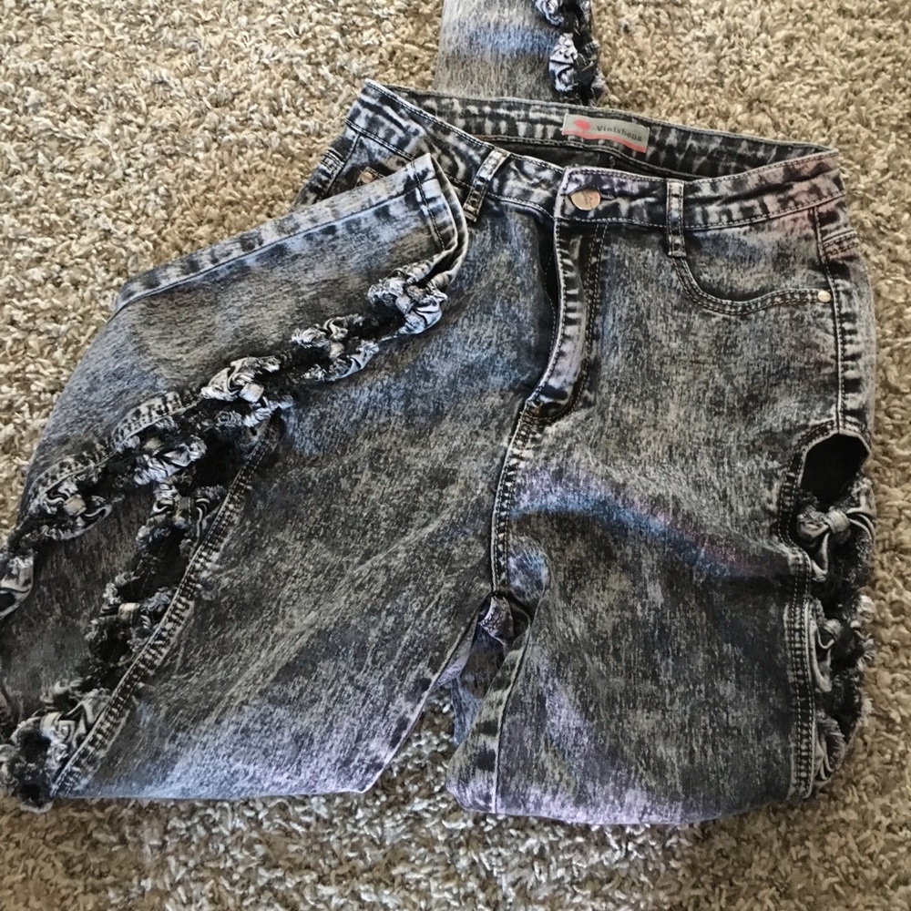 Bow knot jeans, blackish gray, Junior size 11