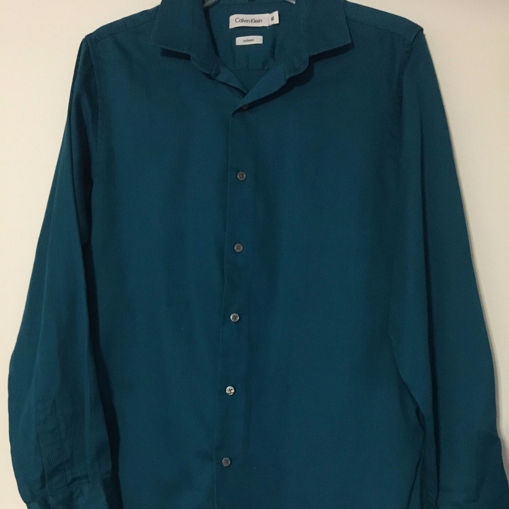 Calvin-Klein-Dress-Shirt-Sateen-Turquoise-