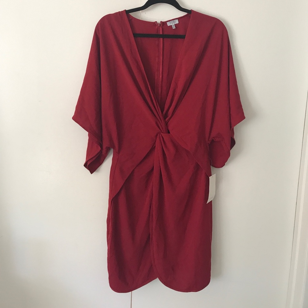 red wrap dress