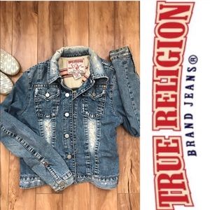 True Religion distressed denim jean jacket