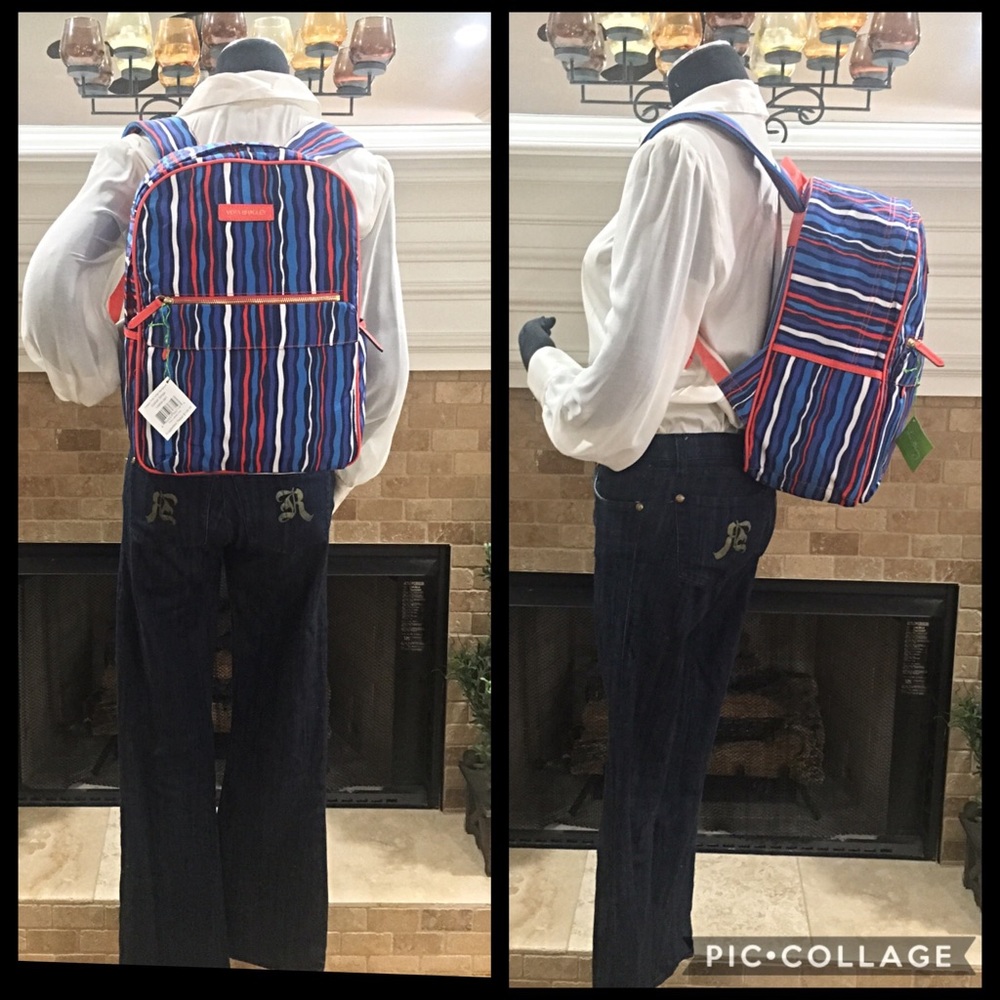 Vera Bradley Preppy Polly cobalt striped Backpack
