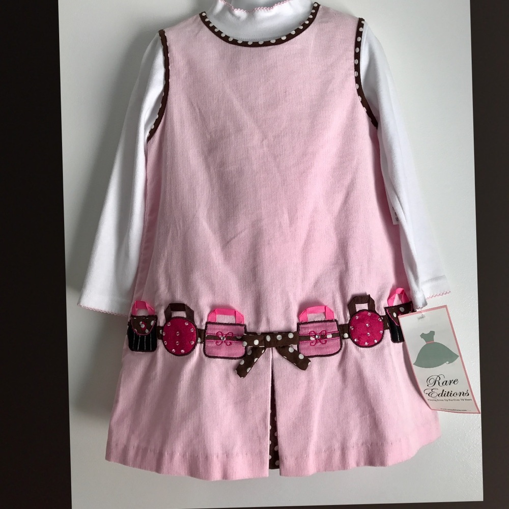 RARE EDITIONS Pink/Brown Corduroy Jumper Dress