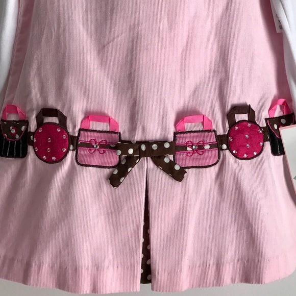 RARE EDITIONS Pink/Brown Corduroy Jumper Dress - Picture 4 of 5