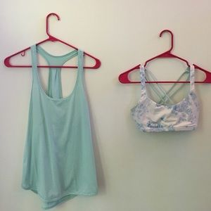 Lululemon light blue singlet and floral bra!