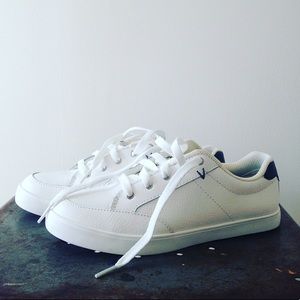 White and Navy memory foam sport sneakers