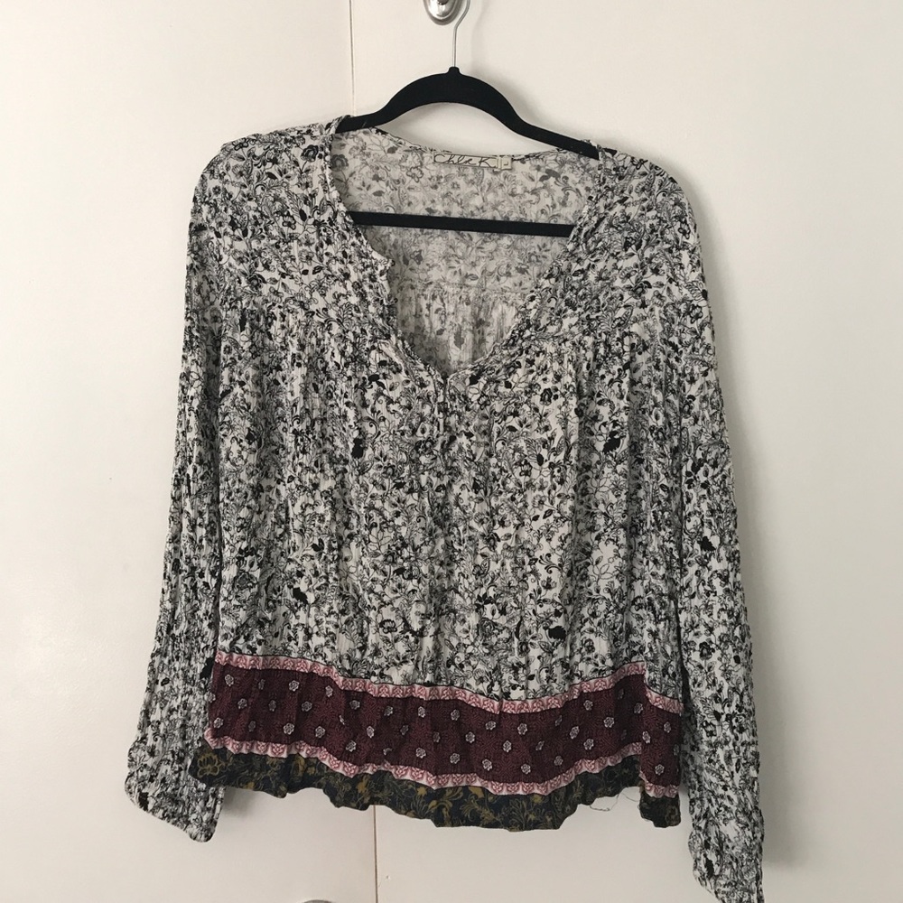 long sleeve print blouse