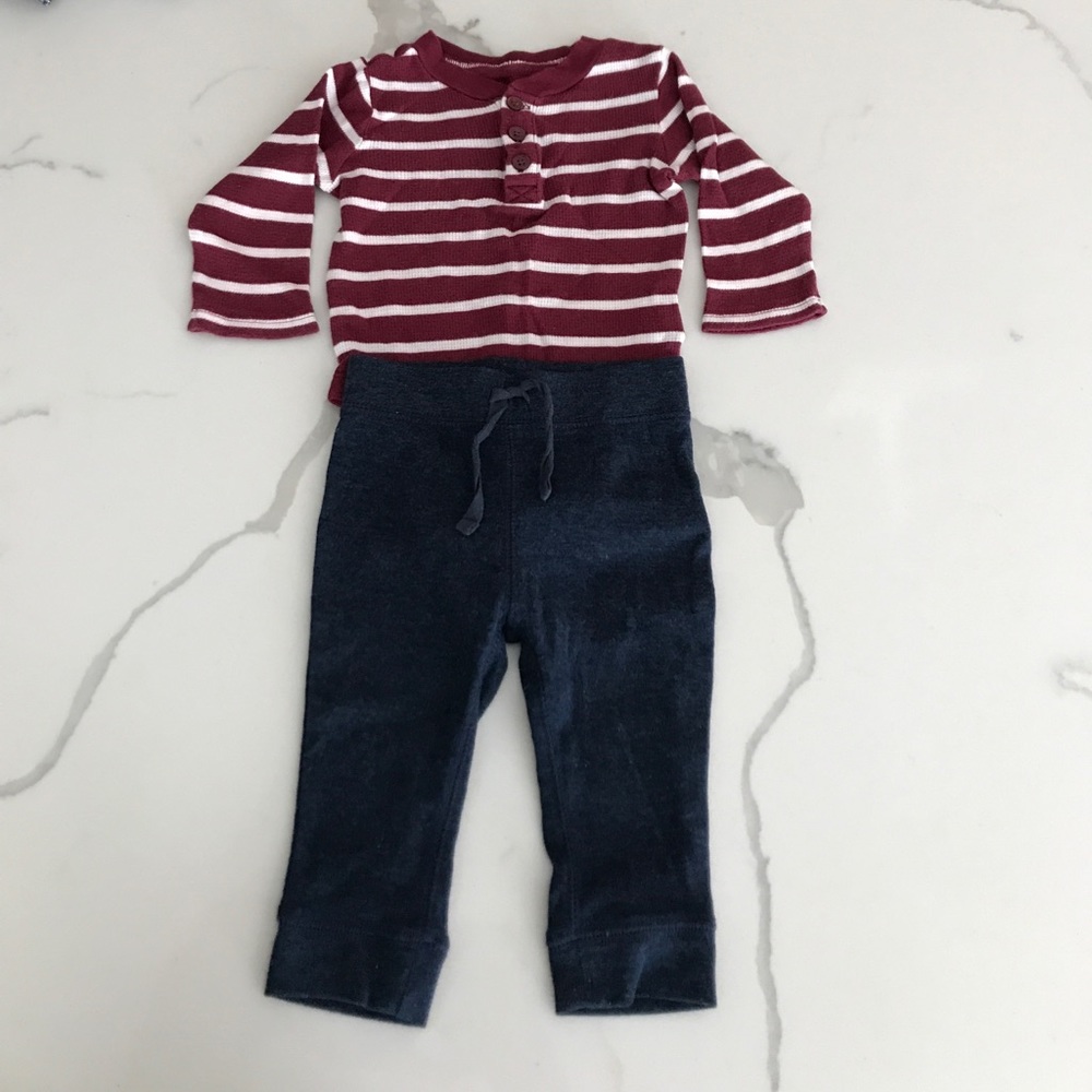Baby Boy 6-12M Outfit - Stripped Onesie & Pants