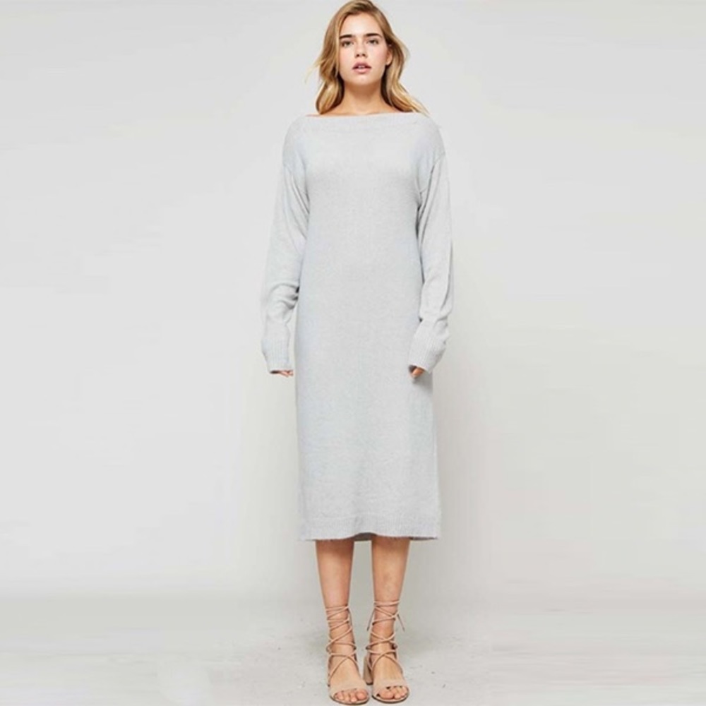 Coming soon. Crew neckline knit midi dress - Grey