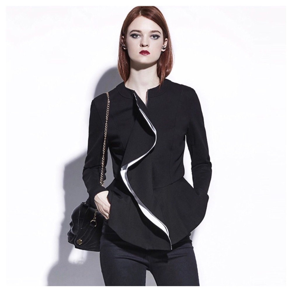 Black & White Ruffle Peplum Jacket - Picture 4 of 7