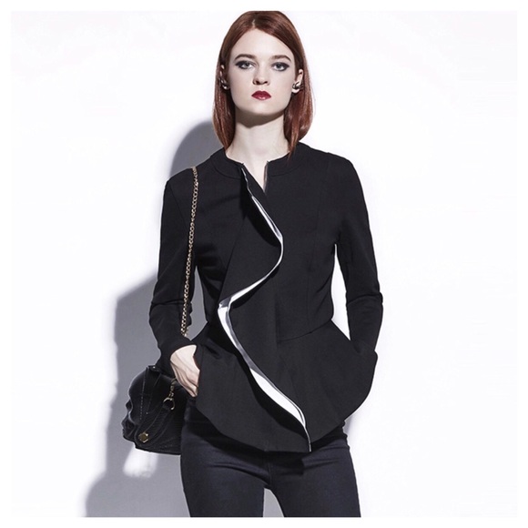 Black & White Ruffle Peplum Jacket - Picture 4 of 7