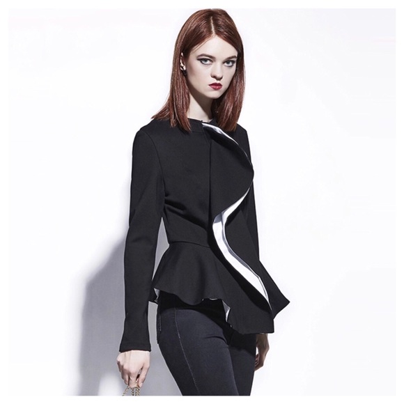 Black & White Ruffle Peplum Jacket - Picture 5 of 7