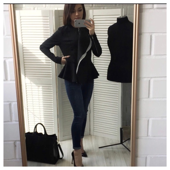 Black & White Ruffle Peplum Jacket - Picture 7 of 7