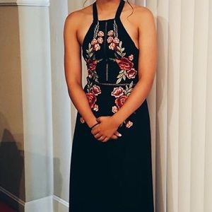 Black Rose Embroidered High-Neck Dress