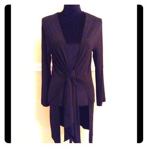 Long black trendy cardigan. Ties in front.