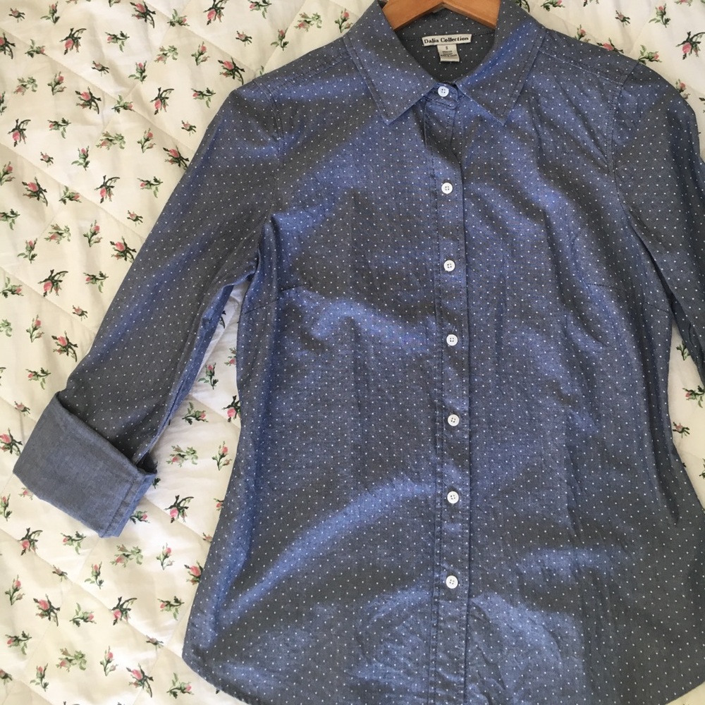Polka Dot Chambray Button Down