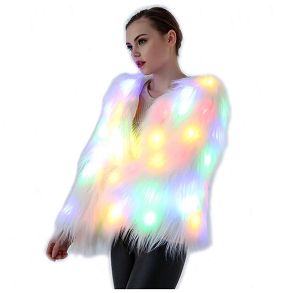 Light Up White Faux Fur Jacket - Picture 2 of 8