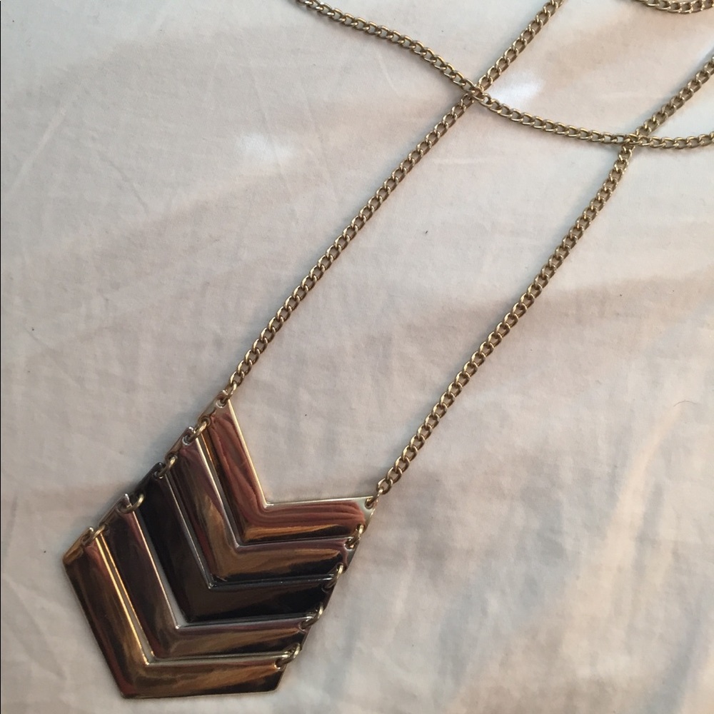 Long multi metal chevron statement necklace