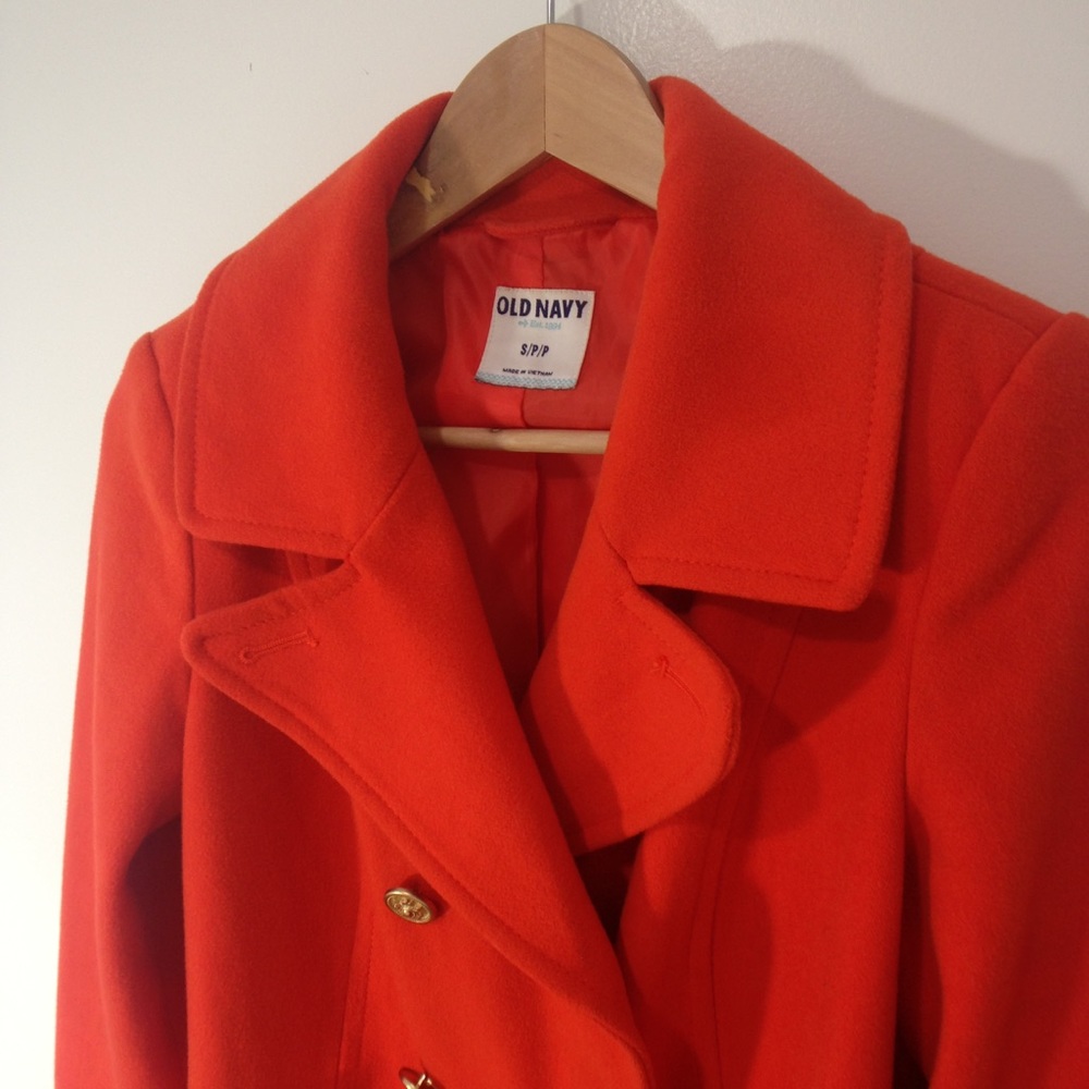 Old Navy orange peacoat wool blend gold button s - Picture 3 of 8