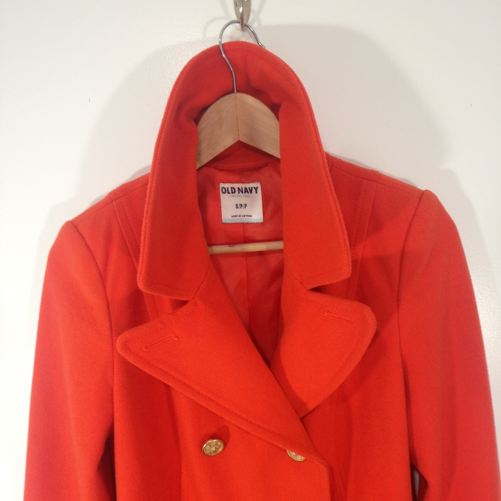 Old Navy orange peacoat wool blend gold button s - Picture 5 of 8
