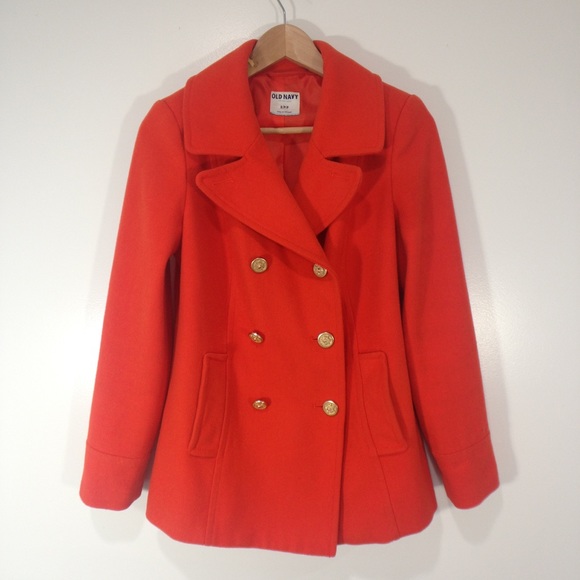 Old Navy Jackets & Blazers - Old Navy orange peacoat wool blend gold button s