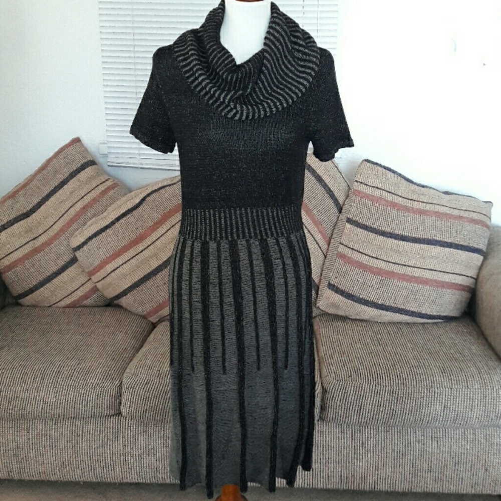 Black and Gray Sweater Dress