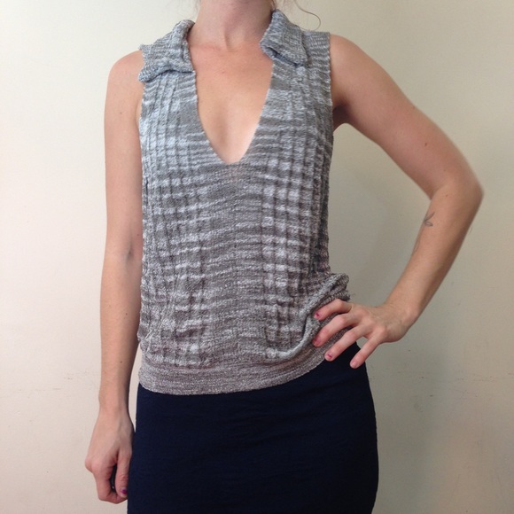 Free People Tops - Free People Grey Knit Collared Sleeveless Shirt