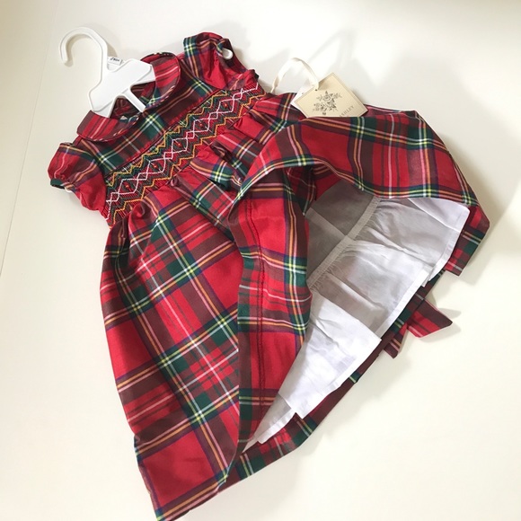 Laura Ashley London Red Smocked Holiday Dress - Picture 3 of 7