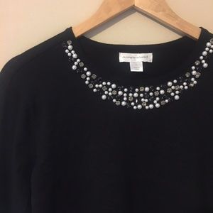 Black Sweater w/ Pearls & Rhinestones