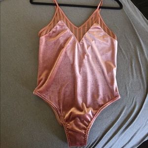 Top shop velvet pink bodysuit.