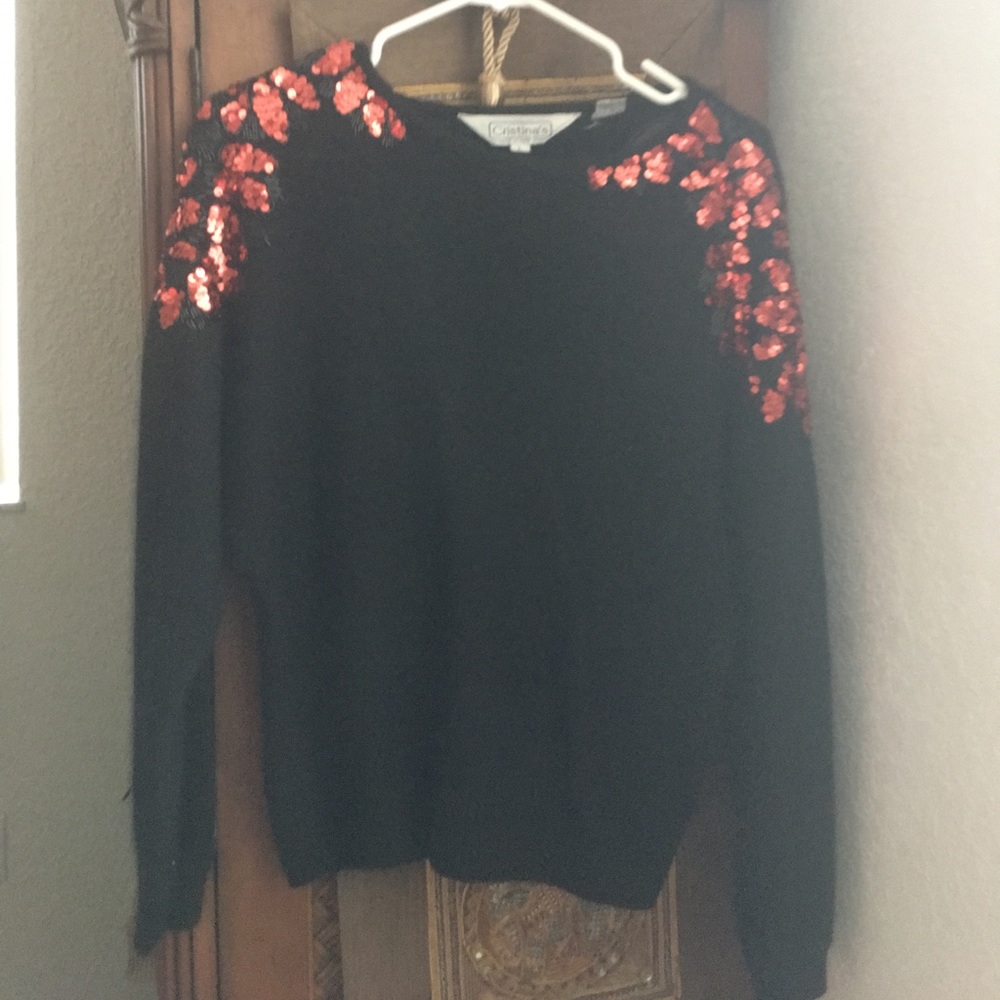 Women's Black shoulder sequenced Sweater