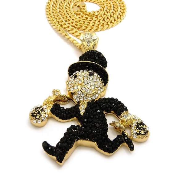 Iced Out Monopoly Pendant & 30" Box Cuban Chain - Picture 3 of 4