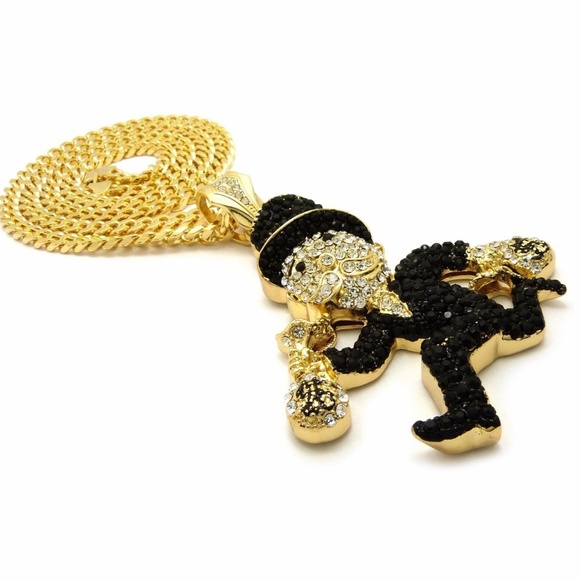 Iced Out Monopoly Pendant & 30" Box Cuban Chain - Picture 2 of 4