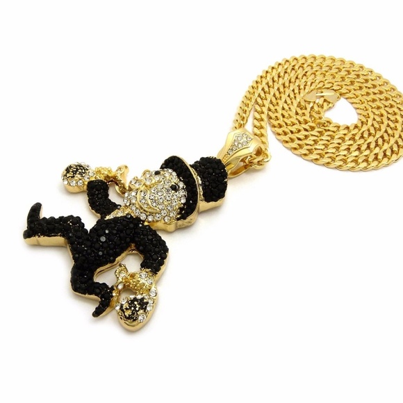 Iced Out Monopoly Pendant & 30" Box Cuban Chain - Picture 4 of 4