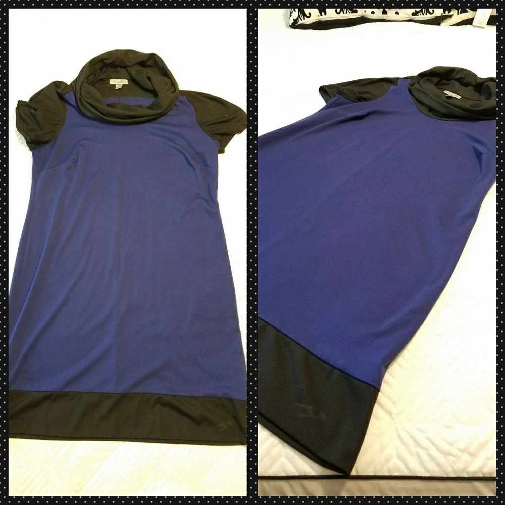 Dress Barn size 14 cowl neck dress blue/black