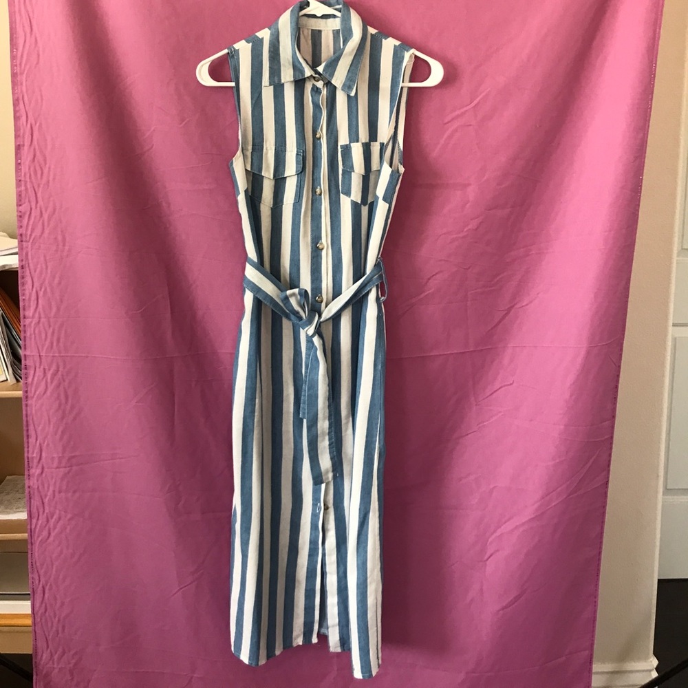 Swipes blue and white dress for summertime