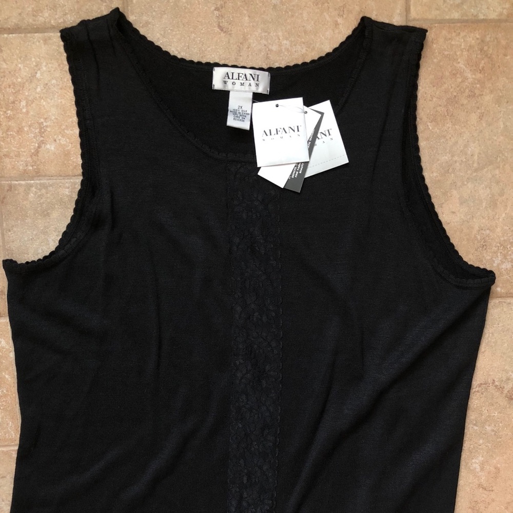 New Alfani black knitted silk top with lace