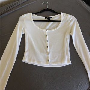 White ribbed forever 21 cropped long sleeve