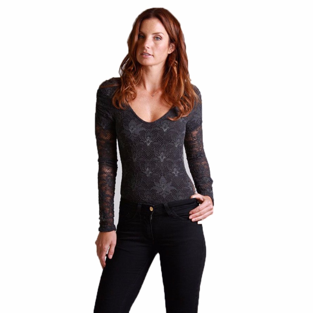 Nightcap Clothing Iris Lace Bodysuit in Ash Gray