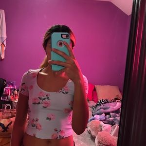 Sky blue floral crop top (fitted)