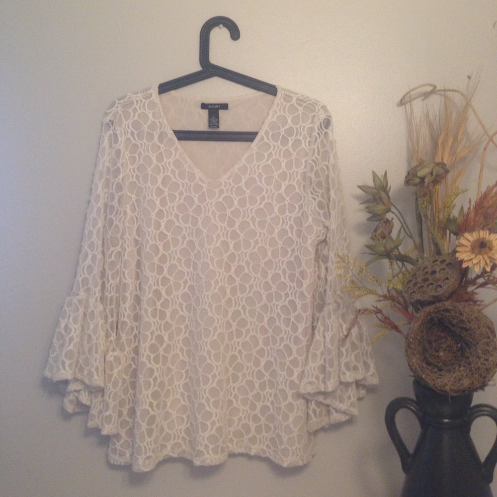 ALFANI Layered Cream Floral Ruffled Blouse
