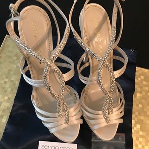 Sergio Rossi Satin and Crystal Ivory Sandals - 36