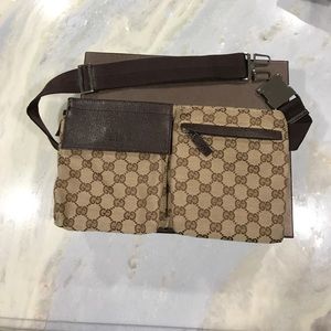 Gucci satchel brown fabric logo
