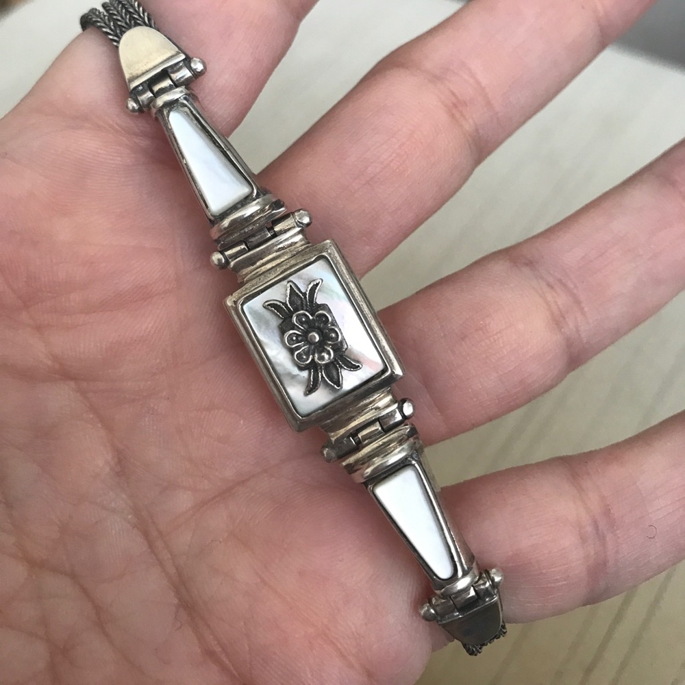 Antique Mother of Pearl Sterling Silver Bracelet7" - Picture 2 of 5