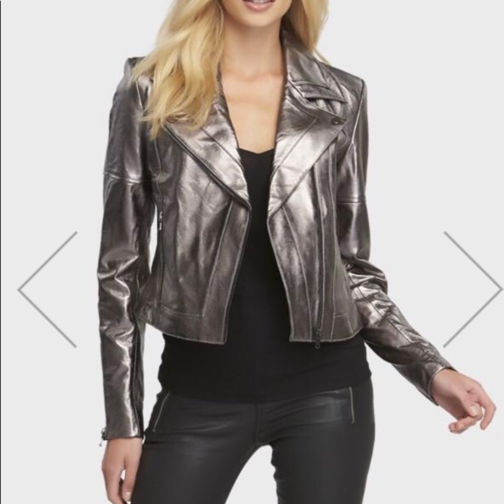 Tart Pewter Leather “Justine” Moto Jacket